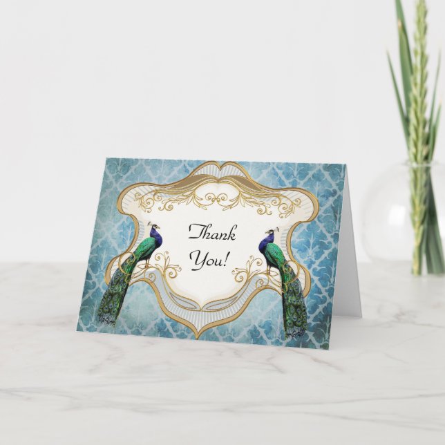 Royal Peacock Blue Thank You Greeting Card (Front)