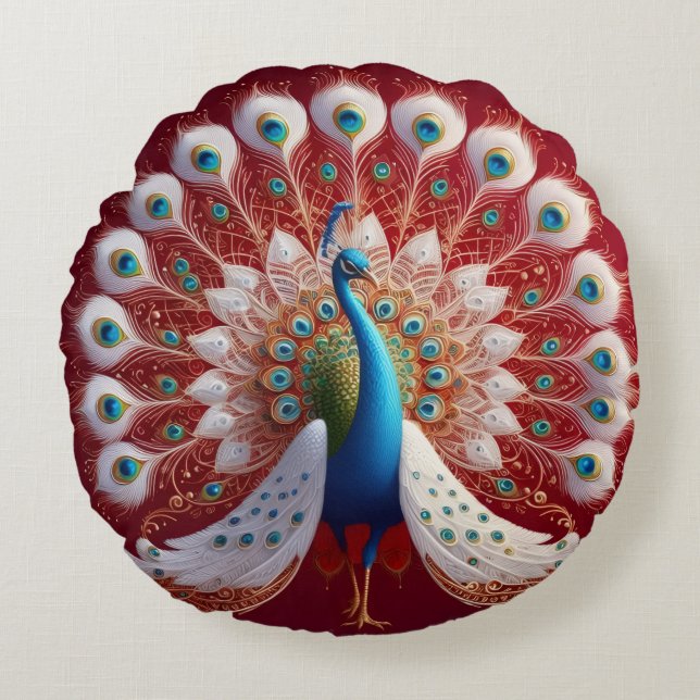 Royal Peacock Mandala Round Cushion (Front)