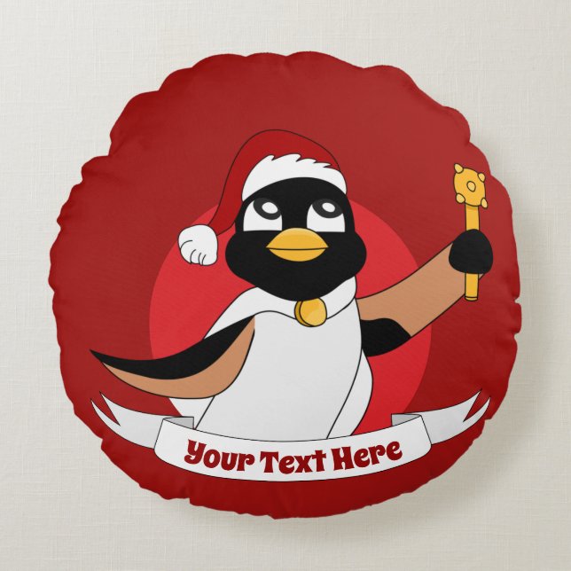 Royal penguin Christmas cartoon Round Pillow (Front)