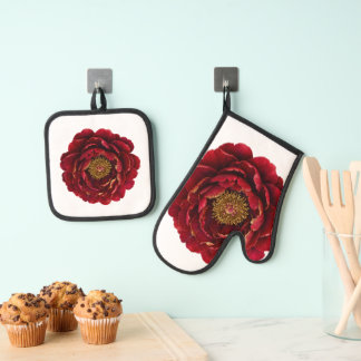Royal Persian Gold Filigree | Luxury Botanical  Oven Mitt & Pot Holder Set