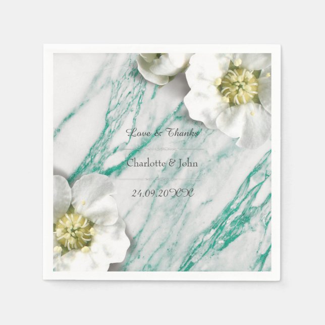 Royal Personalised Floral Marble Tiffany White Napkin (Front)