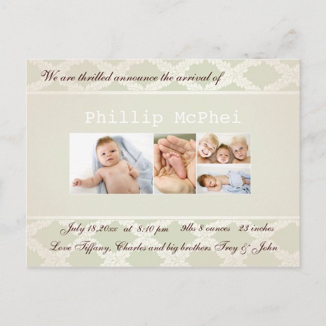 Royal Photo Birth Announcement Postcard (Front)