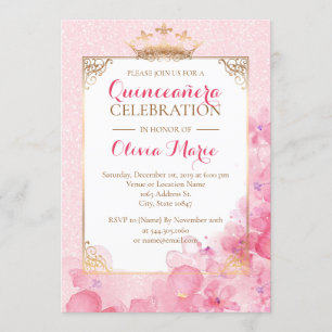 Royal Pink and Gold Quinceanera Invitation