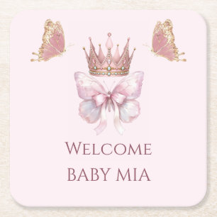 Royal Pink Butterfly Princess Baby Shower Coaster