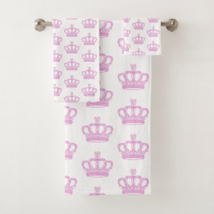 Royal pink crown with faux diamond bath towel set