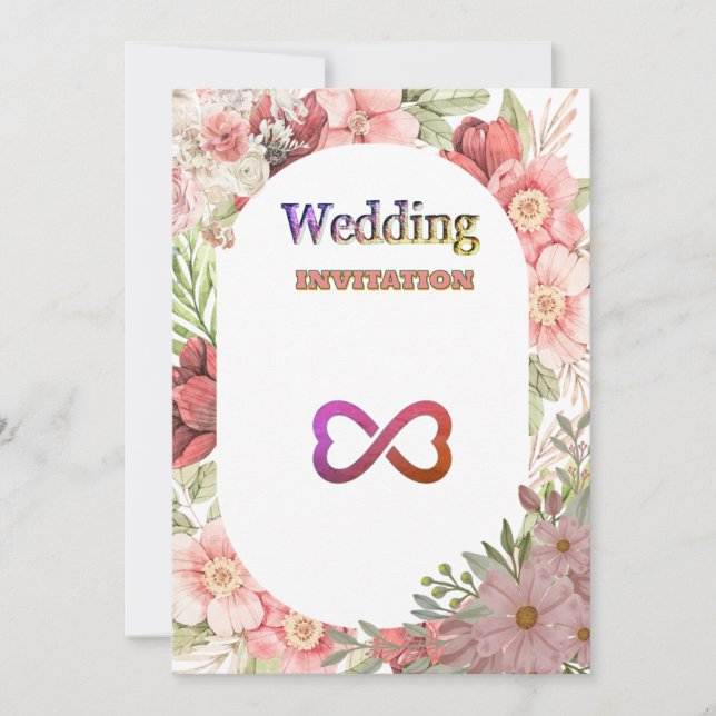 Royal Pink Floral Art Wedding Invitation (Front)