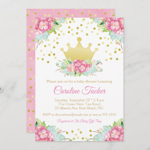 Royal Pink Gold Princess Pretty Floral Baby Shower Invitation