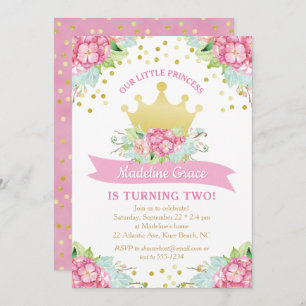 Royal Pink Gold Princess Pretty Floral Birthday Invitation