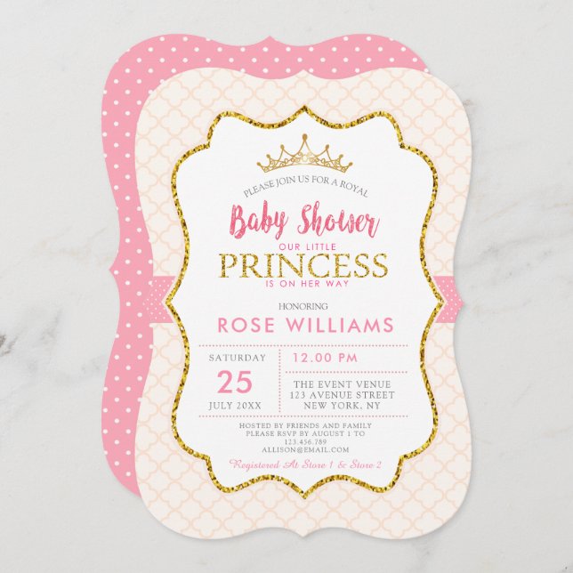 Royal pink little princess baby shower invitation (Front/Back)
