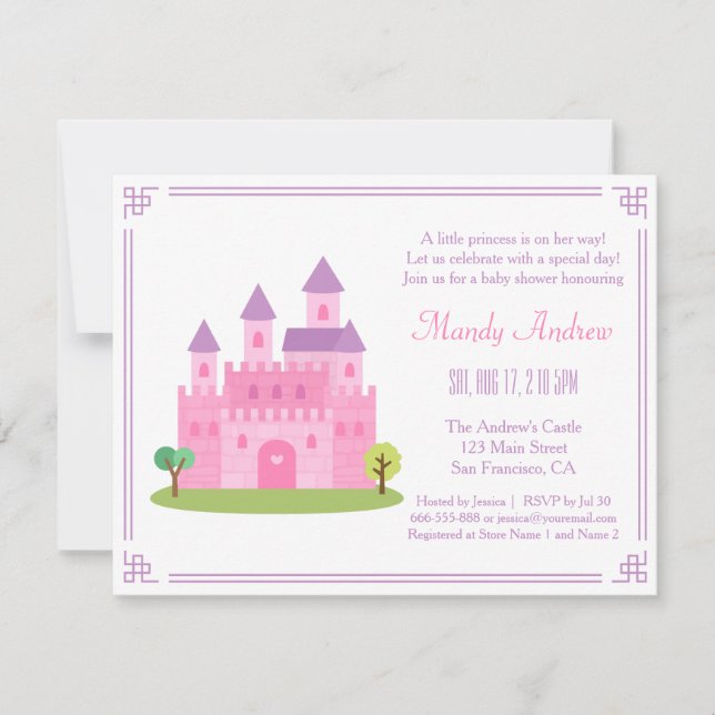 Royal Pink Princess Castle Baby Girl Shower Party Invitation (Front)
