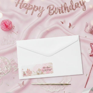 Royal Pink Princess Castle Unicorn 4th Birthday Return Address Label