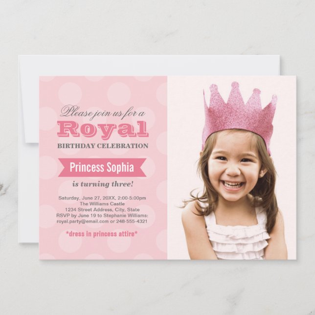 Royal Pink Princess Girl Photo Birthday Party Invitation (Front)