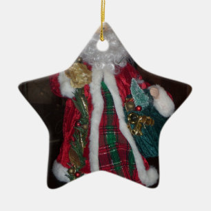 Royal Plaid Hohoho Santa Merry Christmas  Ceramic Tree Decoration