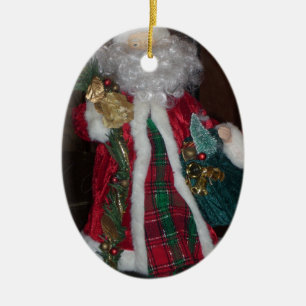 Royal Plaid Santa Collection. Ceramic Ornament