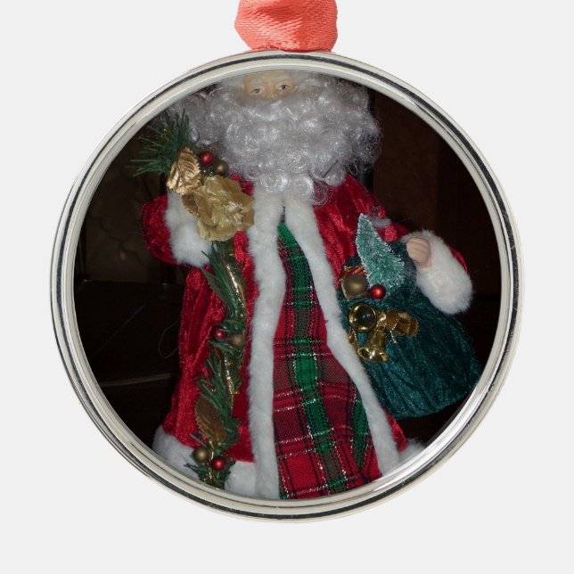 Royal Plaid Santa Collection. Metal Tree Decoration (Front)