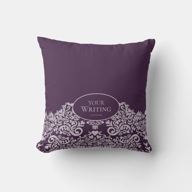Royal Plum Personalized Damask Cushion (Front)