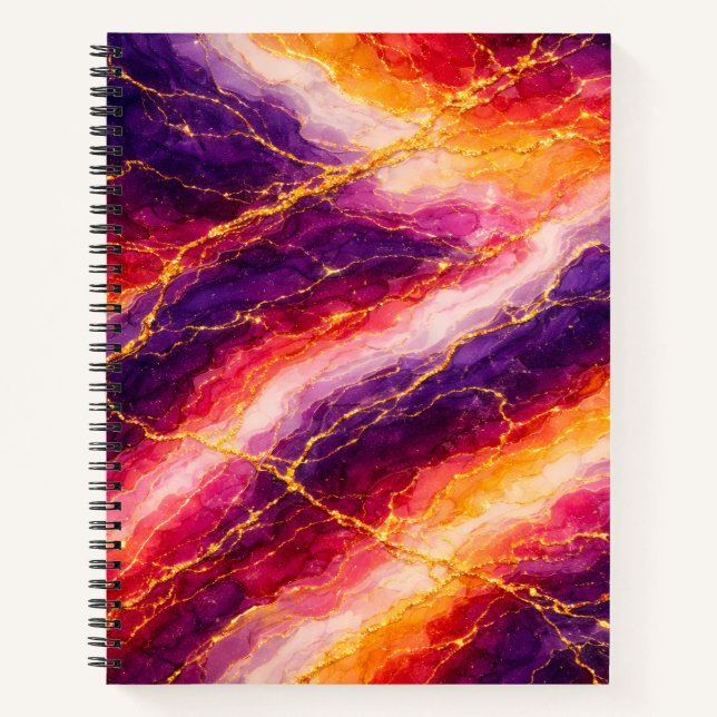 Royal Plum & Raspberry Marble with Gold Veining Notebook (Front)