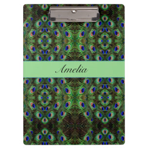 Royal Plumage - Luxe Peacock Feather Pattern  Clipboard