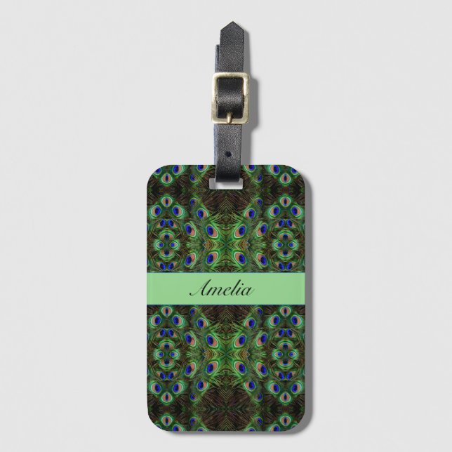 Royal Plumage - Luxe Peacock Feather Pattern  Luggage Tag (Front Vertical)