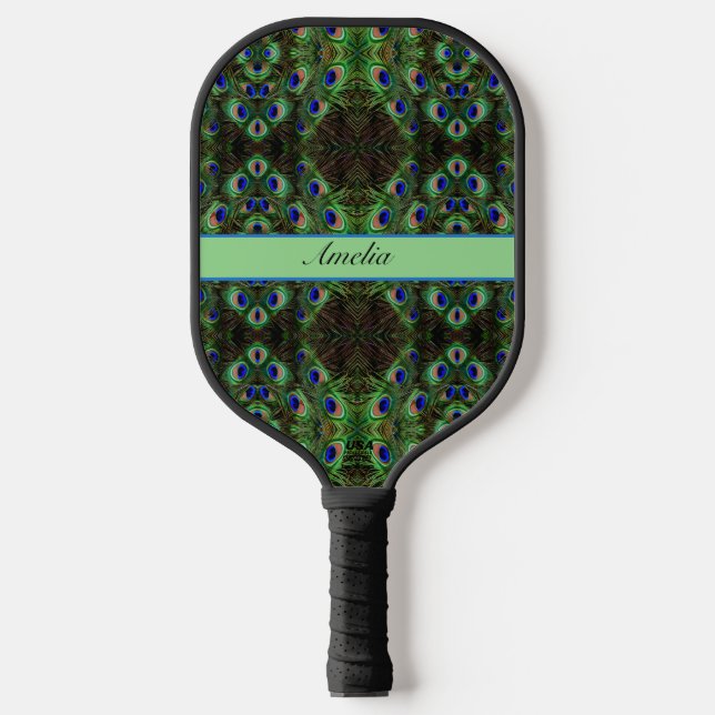 Royal Plumage - Luxe Peacock Feather Pattern  Pickleball Paddle (Front)