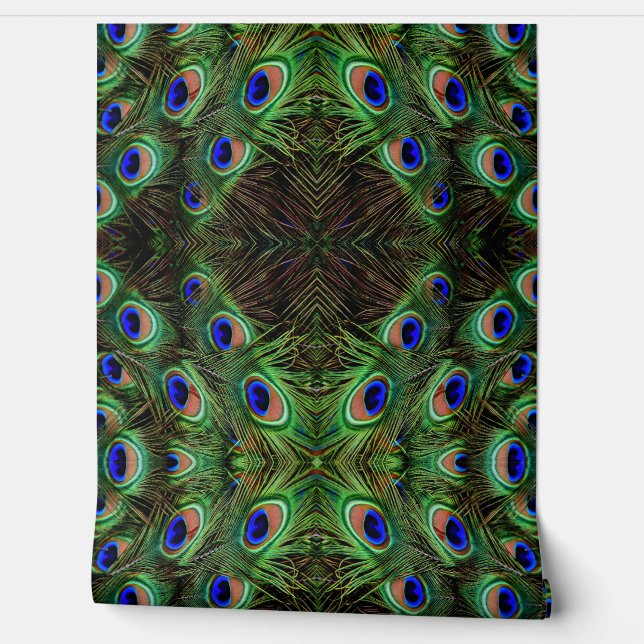 Royal Plumage - Luxe Peacock Feather Pattern   Wallpaper (Unrolling)