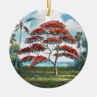 Royal Poinciana and Palm Tree Ceramic Tree Decoration