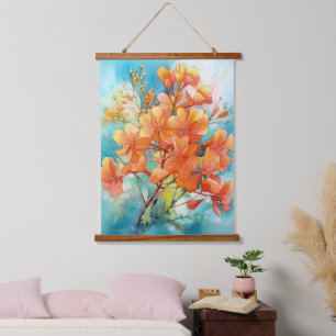 Royal Poinciana Bouquet Watercolor Hanging Tapestry