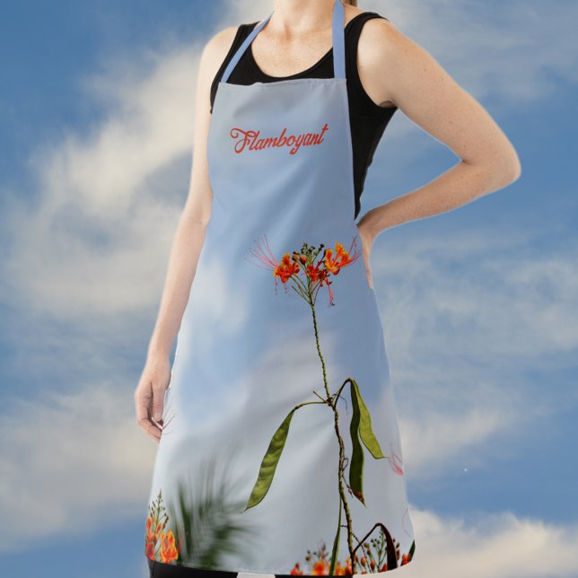 Royal Poinciana Flamboyant Flower Sky Blue Apron (Creator Uploaded)