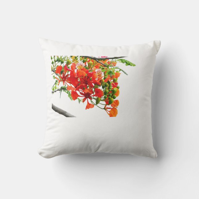Royal Poinciana Gulmohar Floral Throw Pillow Cover (Front)