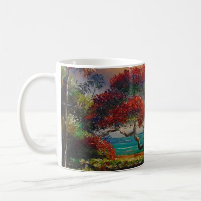 Royal Poinciana Tree & Boat by Mazz Coffee Mug (Left)