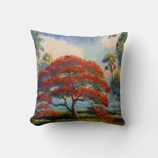 Royal Poinciana Tree by Mazz Cushion (Front)