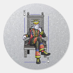 Royal Poker King High Roller Casino Spade Glitter  Classic Round Sticker