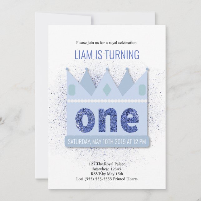Royal Prince 1st Birthday Invitation | Crown (Front)