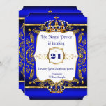 Royal Prince 21st Birthday Blue Ornate Gold Crown Invitation<br><div class="desc">Twenty First 21st birthday party Prince men male Boy Royal blue and Damask Faux Ornate Gold for a boy. Prince. Gold Crown. With a gold trim. Faux Gold Foil Boy</div>