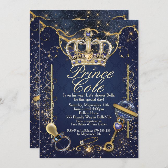 Royal Prince Baby Boy Shower Invitations (Front/Back)