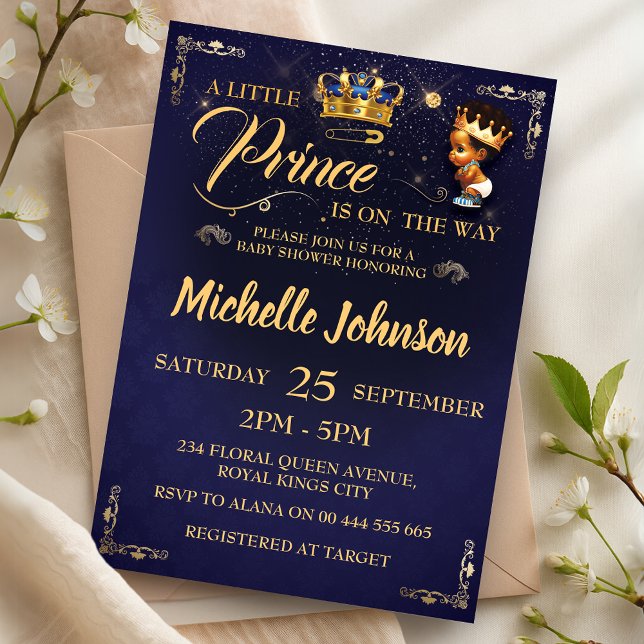 Royal Prince Baby Shower African American Boy Invitation (Royal Prince Baby Shower African American Boy Invitation)