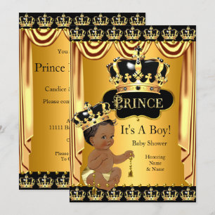 Royal Prince Baby Shower Black Gold Ethnic Boy Invitation