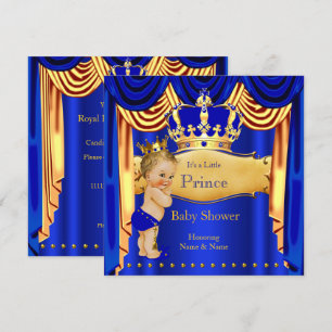 Royal Prince Baby Shower Blue Gold Crown Blonde Invitation
