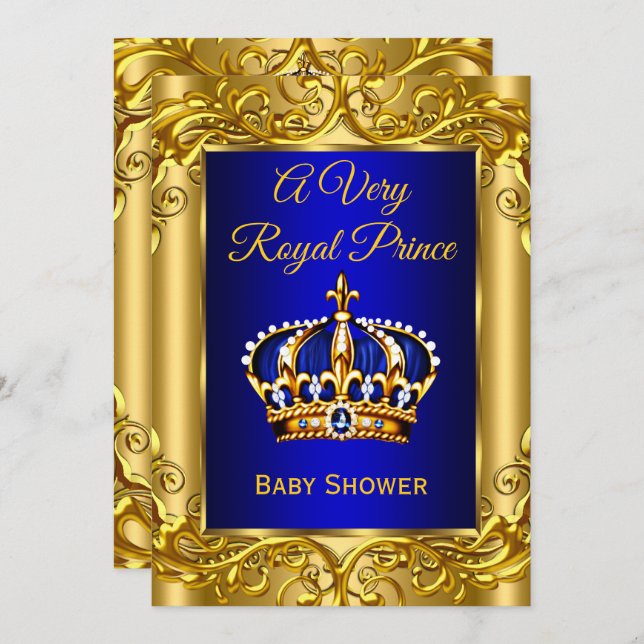 Royal Prince  Baby Shower Royal blue gold Invitation (Front/Back)