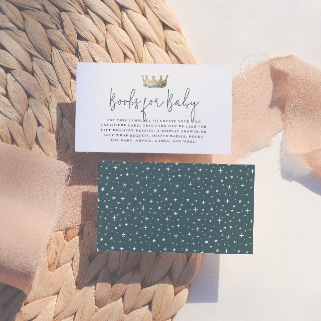 Royal Prince Blue Crown Baby Shower Books For Baby Enclosure Card (Creator Uploaded)