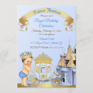 Royal Prince Castle Carriage Blue Gold Boy Invitation