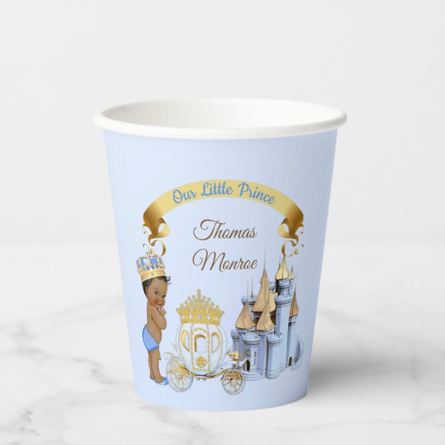 Royal Prince Castle Carriage Blue Gold Boy Paper Cups (Front)