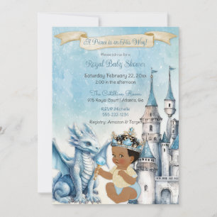 Royal Prince Castle Dragon Crown Blue Gold Boy Invitation