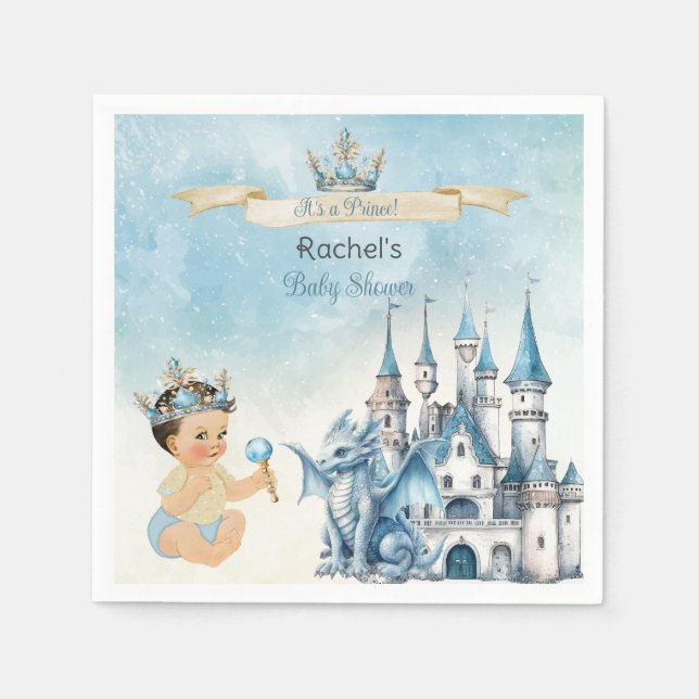 Royal Prince Castle Dragon Crown Blue Gold Boy Napkin (Front)