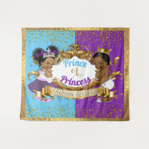 Royal Prince or Princess Purple Blue Gender Reveal Tapestry