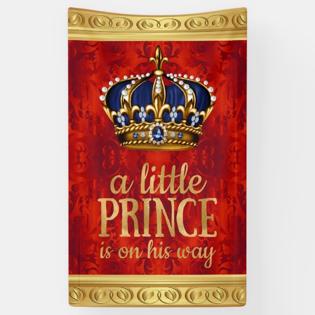 Royal Prince Red Gold Crown Boy Baby Shower Banner (Vertical)
