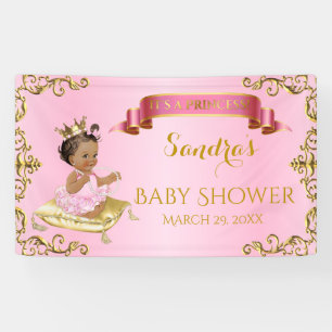 Royal Princess Baby Girl on Pillow Pink Gold Banner