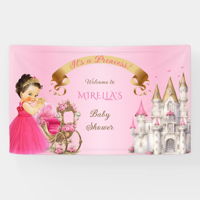 Royal Princess Baby Girl on Pillow Pink Gold Banner (Horizontal)