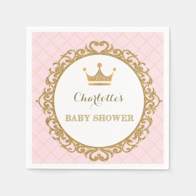 Royal Princess Baby Shower Paper Napkin Pink Gold (Front)