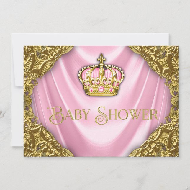 Royal Princess Baby Shower Pink Satin and Gold Invitation (Front)
